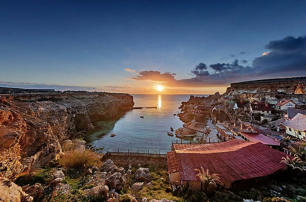 Sunset over Popeye Village, limits of Mellieha, Malta