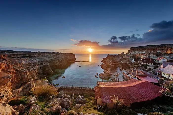 Framed Print : Sunset over Popeye Village, limits of Mellieha, Malta Framed Print : Sunset over Popeye Village, limits of Mellieha, Malta
