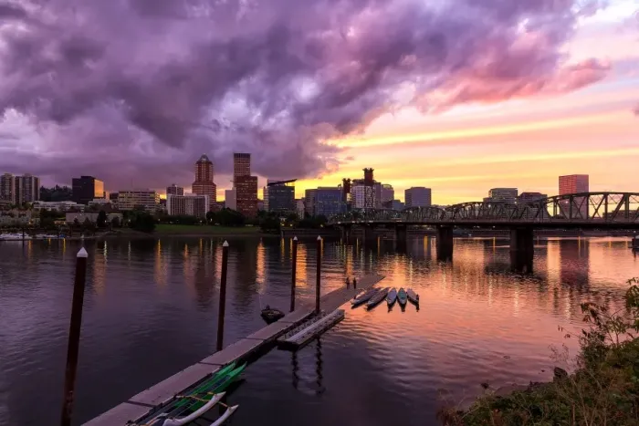 Framed Print : Sunset over Portland Downtown Skyline Framed Print : Sunset over Portland Downtown Skyline