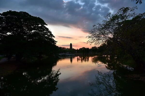 Sunset with reflection temple at Ayutthaya Thailand