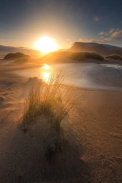 Sunset sand dune landscape in west Iceland