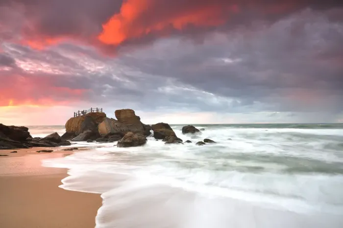 Framed Print : Sunset at Santa Cruz beach, Portugal Framed Print : Sunset at Santa Cruz beach, Portugal
