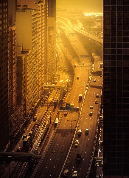 sunset scene of Hong Kong city road