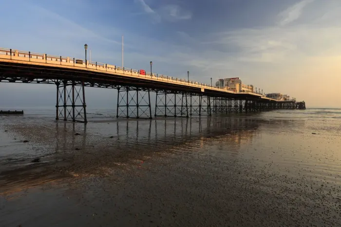 Framed Print : Sunset over the Victorian Pier, Worthing town Framed Print : Sunset over the Victorian Pier, Worthing town