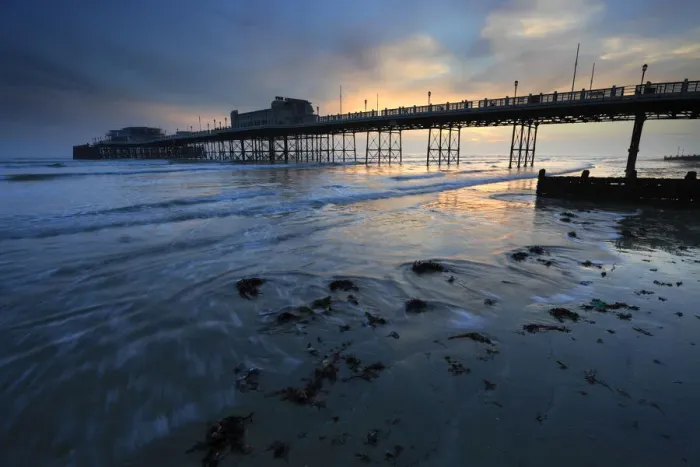 Framed Print : Sunset over the Victorian Pier, Worthing town Framed Print : Sunset over the Victorian Pier, Worthing town