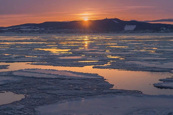 Sunset view of Okhotsk ice sea
