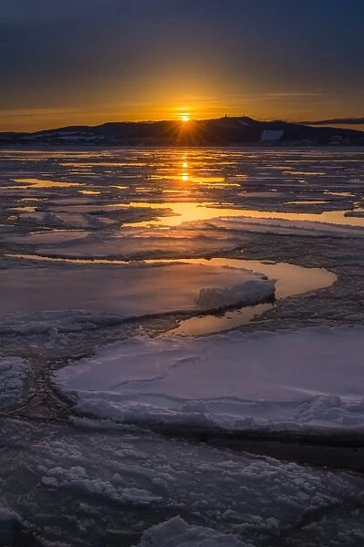 Sunset view of Okhotsk ice sea