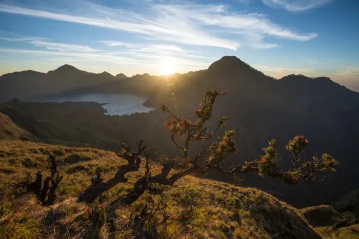 Framed Print : Sunset view over Rinjani Volcano