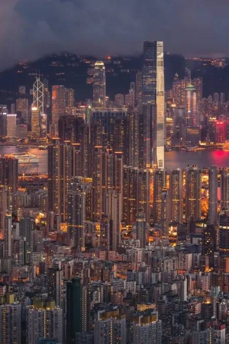 Framed Print : Sunset view of West Kowloon district, Hong Kong Framed Print : Sunset view of West Kowloon district, Hong Kong