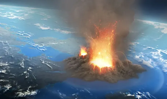 Framed Print : Supervolcano erupting, illustration Framed Print : Supervolcano erupting, illustration