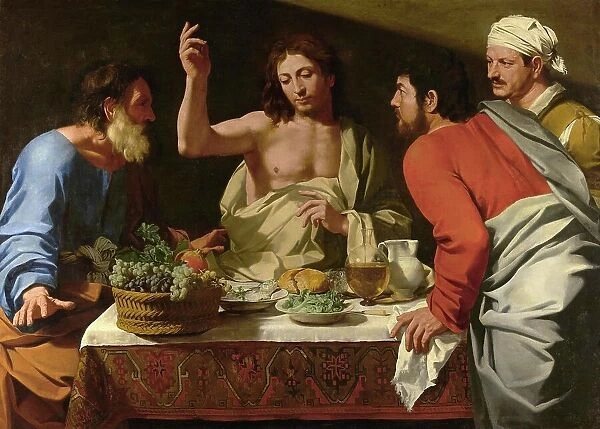 The Last Supper at Emmaus, painter Bartolomeo Cavarozzi, c. 1600, Italy, Historic, digitally restored reproduction from a 19th century original