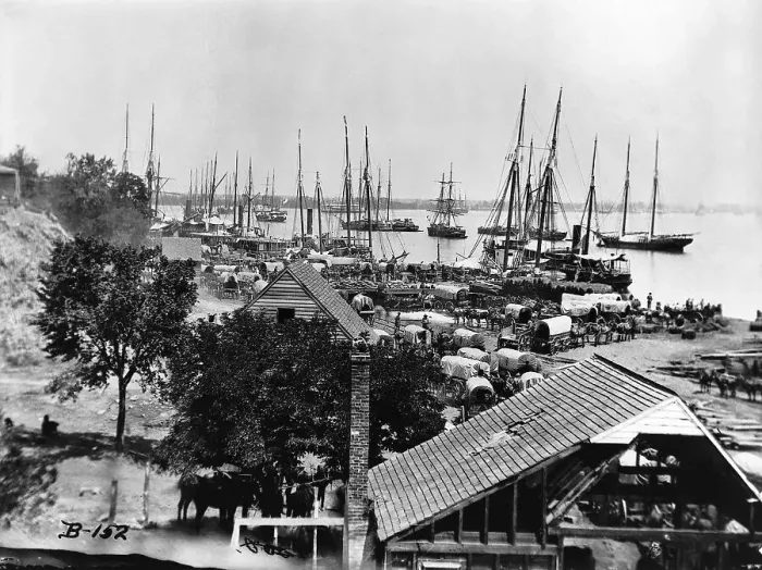Framed Print : Supplies Landing in Virginia Harbor Framed Print : Supplies Landing in Virginia Harbor