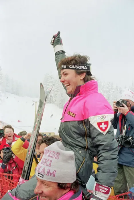 Framed Print : Supporters Carrying Olympic Skier Framed Print : Supporters Carrying Olympic Skier