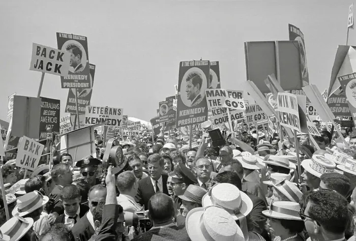 Framed Print : Supporters Cheering on John Kennedy Framed Print : Supporters Cheering on John Kennedy
