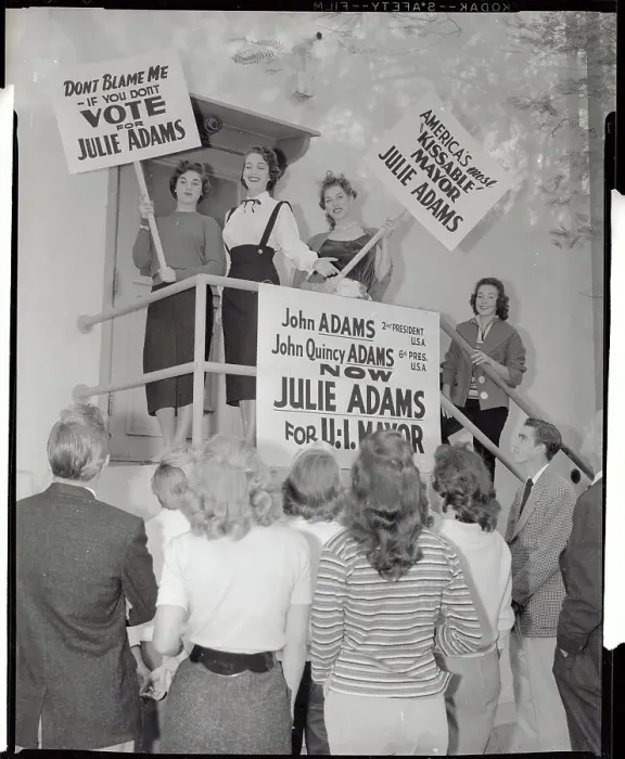 Framed Print : Supporters Holding Signs Calling for Julie Adam's Election Framed Print : Supporters Holding Signs Calling for Julie Adam's Election