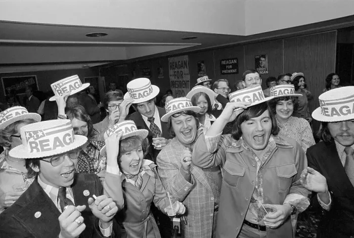 Framed Print : Supporters of Ronald Reagan Cheering Framed Print : Supporters of Ronald Reagan Cheering