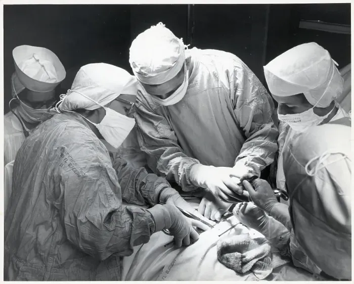 Framed Print : Surgery. (Original Caption). New Orleans, Louisiana- Photo shows surgeons Framed Print : Surgery. (Original Caption). New Orleans, Louisiana- Photo shows surgeons