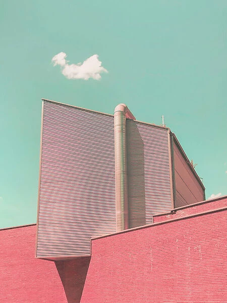 Surreal minimal architecture with geometric volumes and psychedelic colors