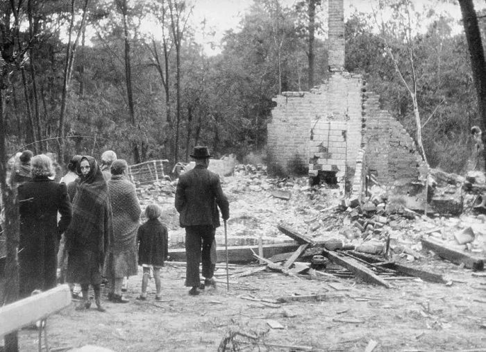 Framed Print : Survivors Viewing Bombed Ruins Framed Print : Survivors Viewing Bombed Ruins