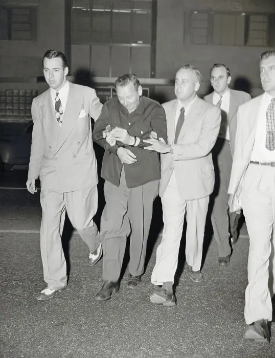 Framed Print : Suspect Harry Fleischer Being taken into Custody