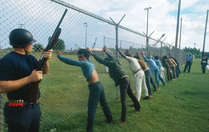 Framed Print : Suspects Leaning Against Fence Framed Print : Suspects Leaning Against Fence