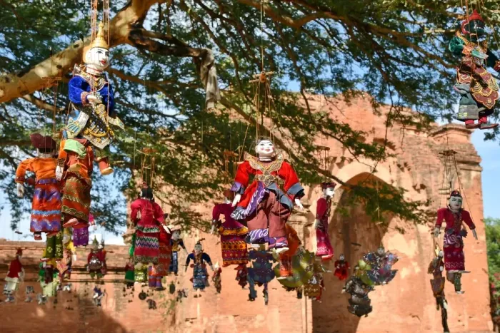 Framed Print : Suspend dolls from tree at Dhamma Yan Gyi Temple, Bagan, unesco ruins Myanmar. Asia Framed Print : Suspend dolls from tree at Dhamma Yan Gyi Temple, Bagan, unesco ruins Myanmar. Asia