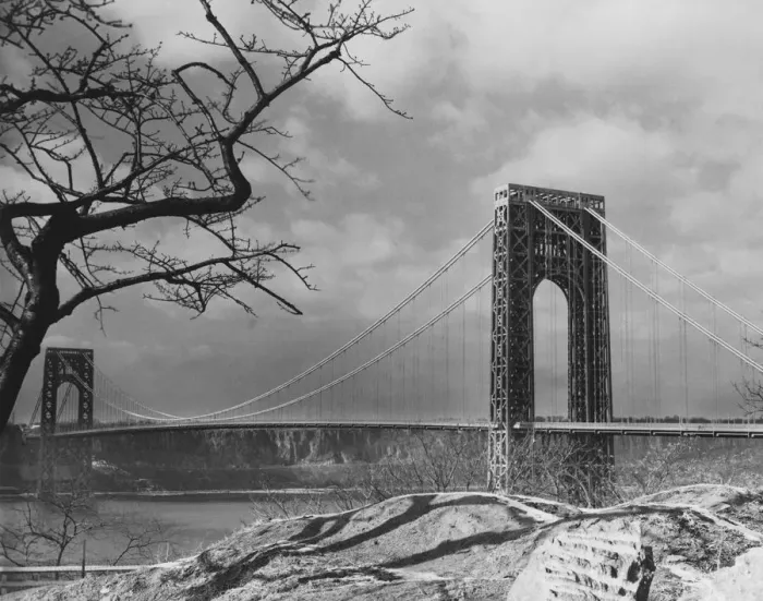 Framed Print : Suspension bridge view (B&W) Framed Print : Suspension bridge view (B&W)