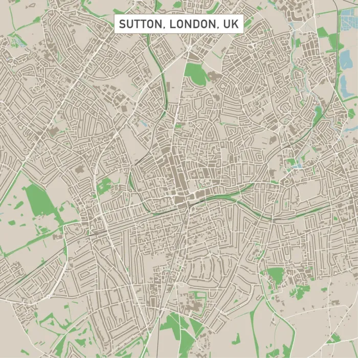 Framed Print : Sutton London UK City Street Map Framed Print : Sutton London UK City Street Map