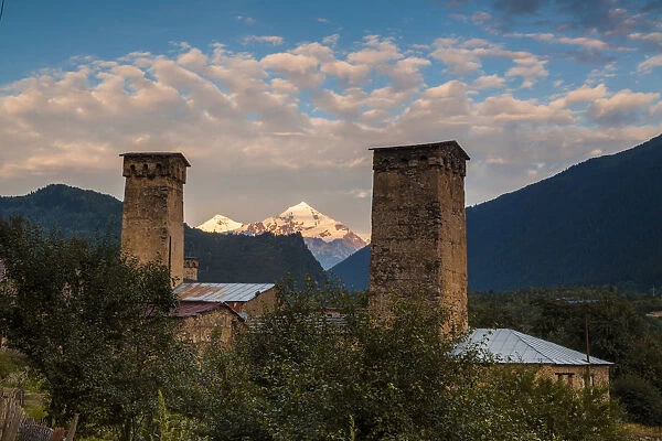 Svan towers in the town of Mestia. Georgia