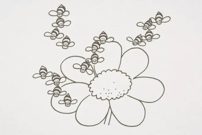 Framed Print : Swarm of bees hovering around flowerhead, elevated view