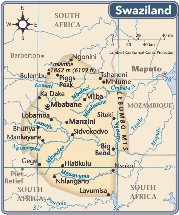 Framed Print : Swaziland country map