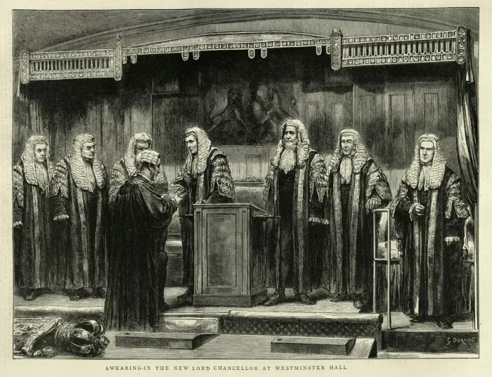Framed Print : Swearing in of Roundell Palmer as Lord High Chancellor of Great Britain, Westminster Hall, Victorian, 1870s 19th Century Framed Print : Swearing in of Roundell Palmer as Lord High Chancellor of Great Britain, Westminster Hall, Victorian, 1870s 19th Century