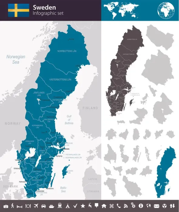 Framed Print : Sweden - Infographic map - illustration Framed Print : Sweden - Infographic map - illustration