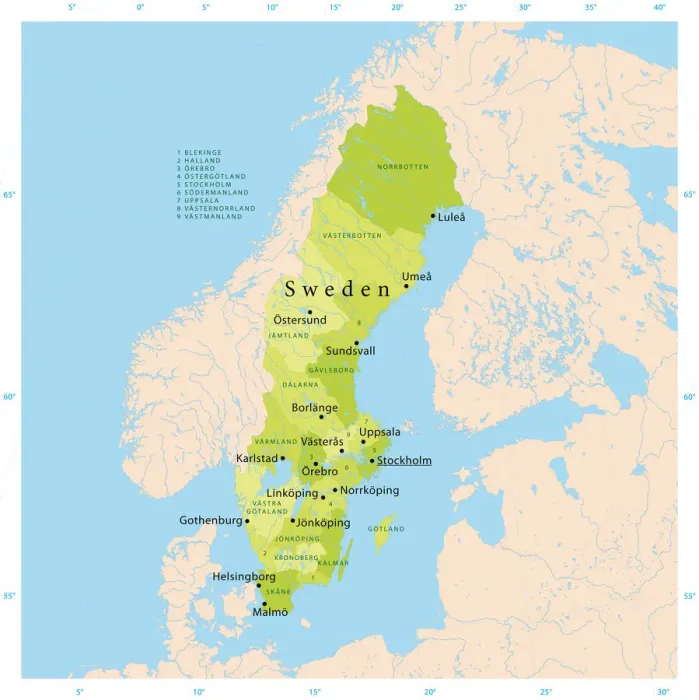 Framed Print : Sweden Vector Map Framed Print : Sweden Vector Map