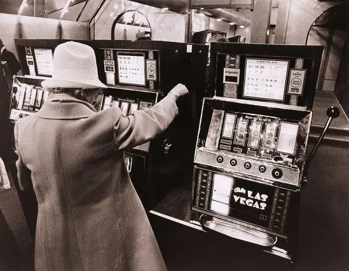 Framed Print : Swedish Woman Playing with Slot Machine