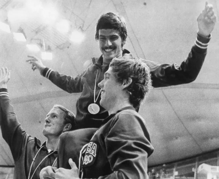 Framed Print : Swimmers Carrying Mark Spitz on Their Shoulders, 1972 Framed Print : Swimmers Carrying Mark Spitz on Their Shoulders, 1972