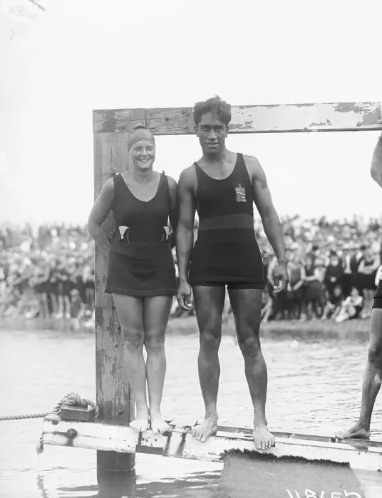 Framed Print : Swimmers Ethelda Bleibtrey and Duke Kahanamoku
