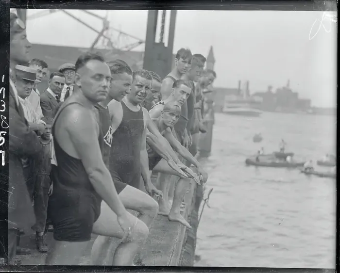 Framed Print : Swimmers on Railing Framed Print : Swimmers on Railing