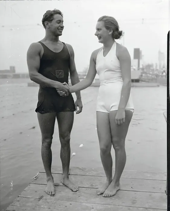 Framed Print : Swimmers Shaking Hands Framed Print : Swimmers Shaking Hands