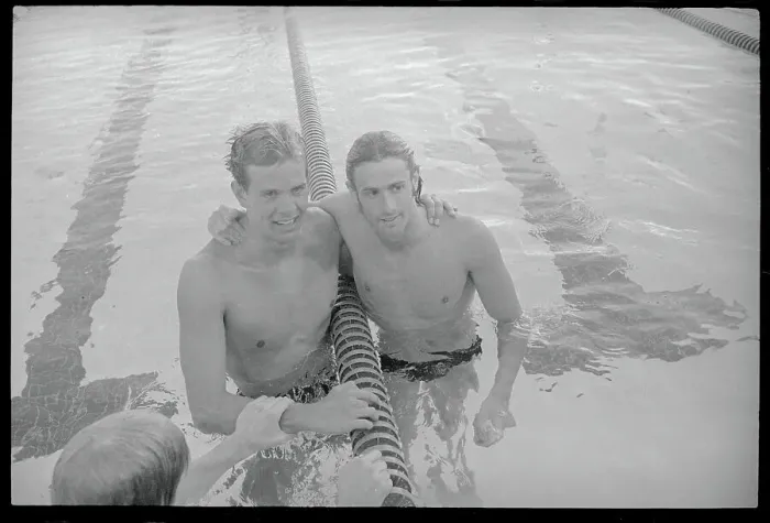 Framed Print : Swimming Opponents Embracing in Pool Framed Print : Swimming Opponents Embracing in Pool