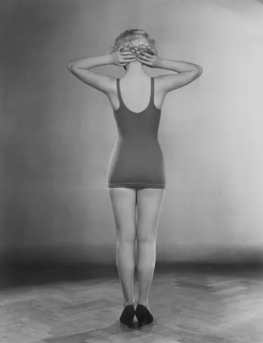 Framed Print : Swimsuit. 22nd September 1933: A model wearing a Jantzen swimsuit Framed Print : Swimsuit. 22nd September 1933: A model wearing a Jantzen swimsuit