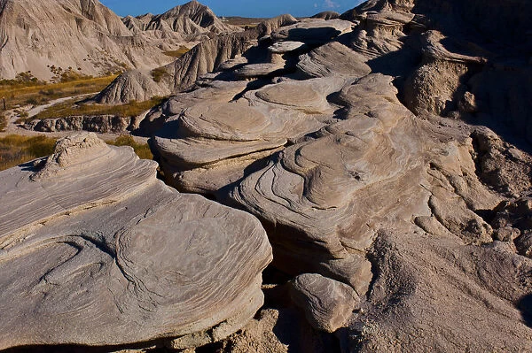 Swirling rock patterns at Toadstool Geologic Park, Nebraska, USA