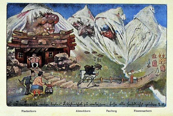 Framed Print : Swiss postcard, Mountains depicted as people, Fischerhorn, Alestschhorn, Faulberg, Finsteraarhorn, Jugendstil Art Nouveau, 19th Century art Framed Print : Swiss postcard, Mountains depicted as people, Fischerhorn, Alestschhorn, Faulberg, Finsteraarhorn, Jugendstil Art Nouveau, 19th Century art