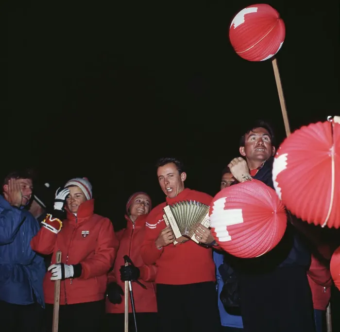 Framed Print : Swiss Skiers Singing Framed Print : Swiss Skiers Singing