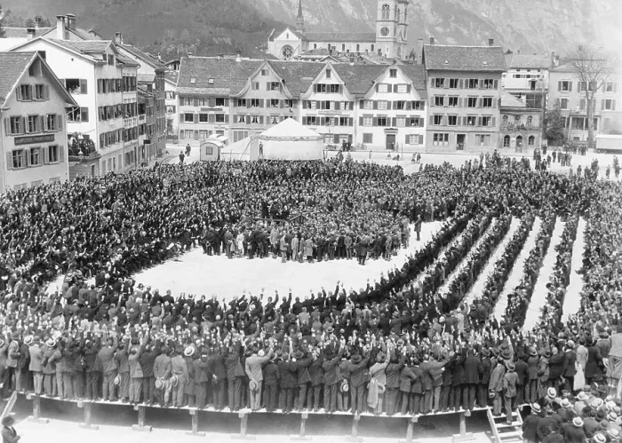 Framed Print : Swiss Voters Cast Their Votes in Public Square Framed Print : Swiss Voters Cast Their Votes in Public Square