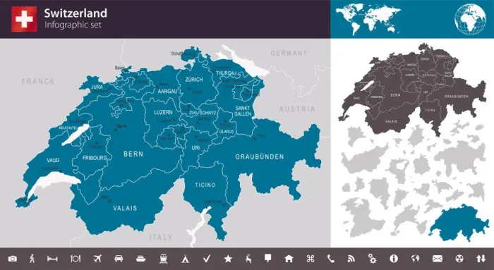 Framed Print : Switzerland - Infographic map - illustration