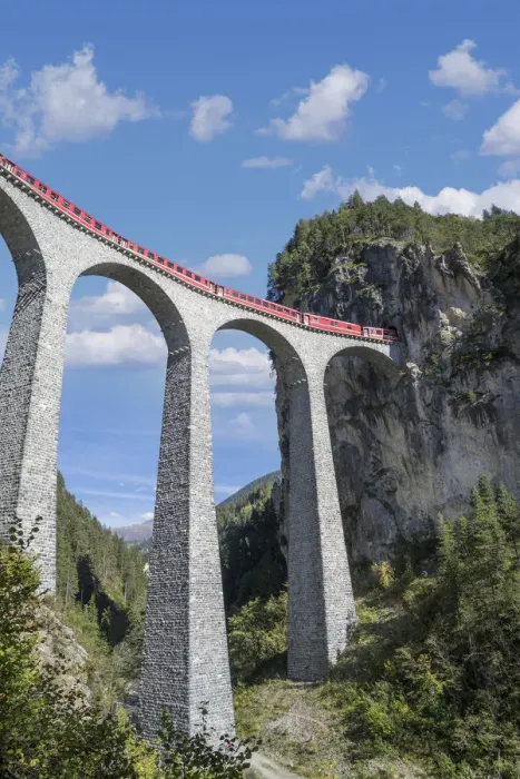 Framed Print : Switzerland, red train on a Viaduct Framed Print : Switzerland, red train on a Viaduct
