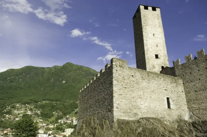 Framed Print : Switzerland, Ticino, Bellinzona, Castelgrande, low angle view Framed Print : Switzerland, Ticino, Bellinzona, Castelgrande, low angle view