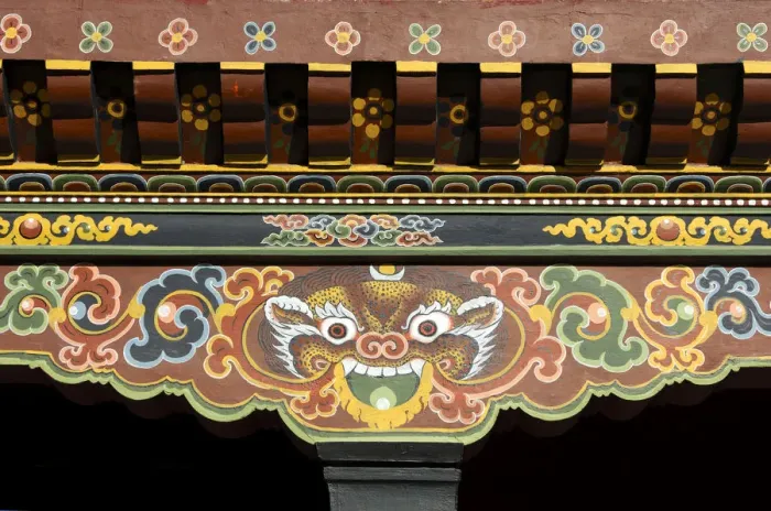 Framed Print : Symbolic representation of a tiger on the beams of a building, Thimphu, Bhutan, South Asia Framed Print : Symbolic representation of a tiger on the beams of a building, Thimphu, Bhutan, South Asia