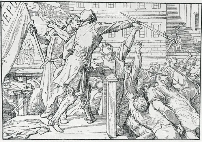 Framed Print : Symbolic Skeleton Attacking Civilians Framed Print : Symbolic Skeleton Attacking Civilians
